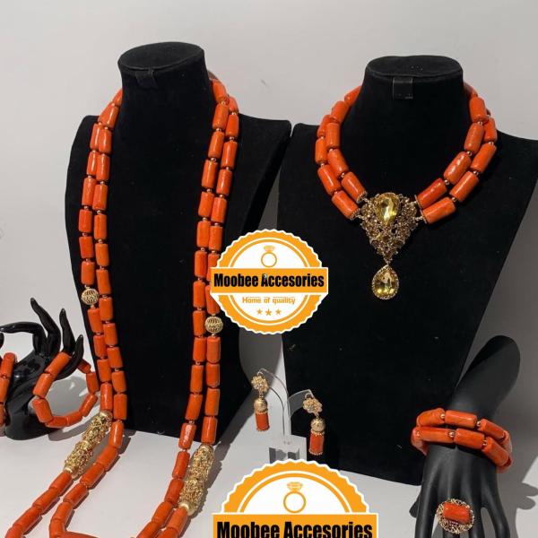 Royal Coral Bead Jewelry Set