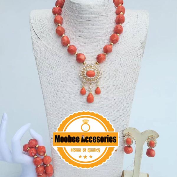 Classic Coral Bead Jewelry Set